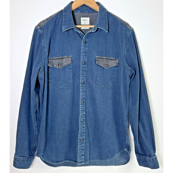 Gap 1969 Men's Large Slim Fit Western Denim Shirt Blue Faded Cowboy Rodeo - Picture 1 of 14